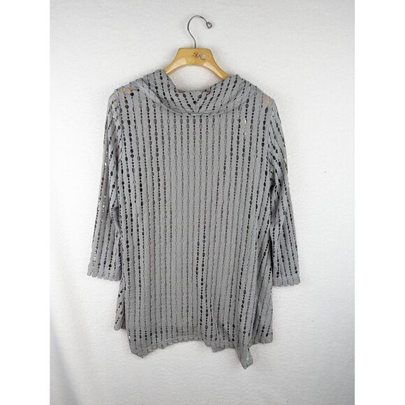 Ali Miles 2 pc Tank and Mesh Long Sleeve Top Large Grey Artsy Art To Wear - Picture 8 of 8